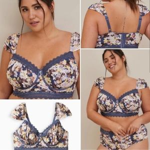 Torrid Underwire Longline floral bra/bralette cap sleeve (boho, lingerie)